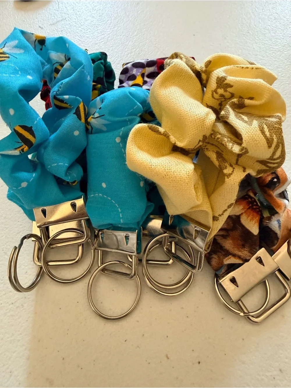 Turquoise Bee Print Fabric Key & Card Holder Scrunchie